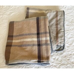 Vtg Linden Street 2 King Pillow Shams Plaid Cottage Cabin Farmhouse Brown Tan